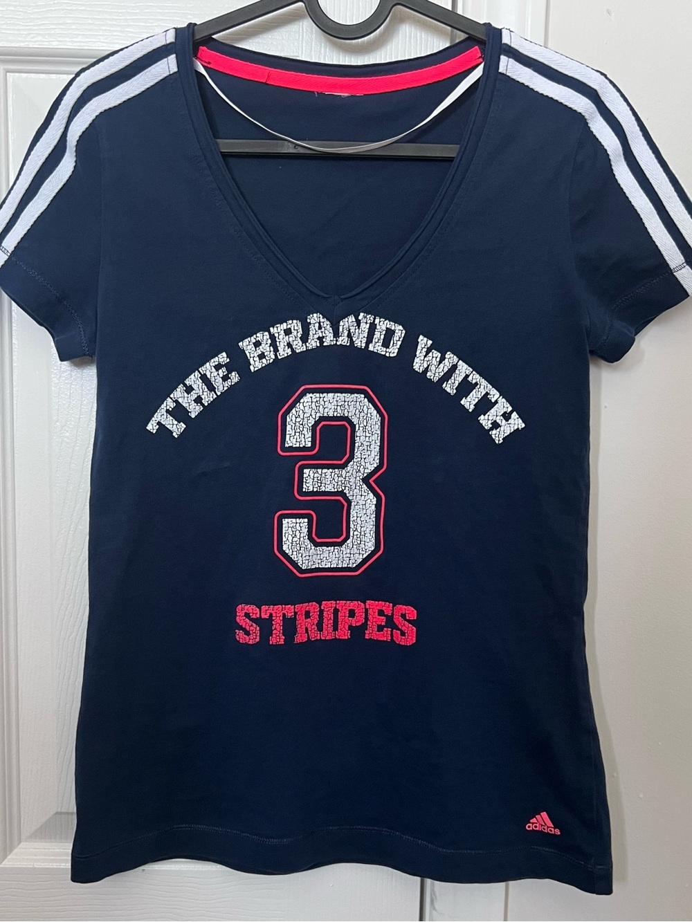 adidas Navy V-Neck Cotton Tee, SZ 2
